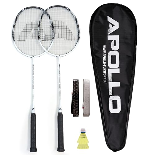 Apollo Badminton Set - Federballschläger Set für Training, Sport und Spaß mit der Familie, 2X Carbon Composite Badmintonschläger mit Tasche und Federbällen, leichte Badminton Schläger, Federballset