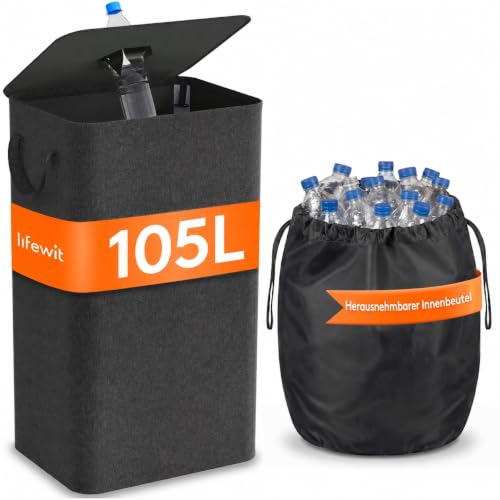 Lifewit 100L Pfandflaschen Sammelbehälter mit Deckel, Dunkelgrau