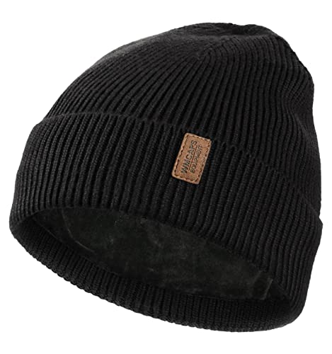 Wmcaps Beanie Mütze, Herren Winter Warme Unisex Wintermütze Strickmütze Dehnbare Weiche Wollmütze mit Bündchen und Dickem Warmem Futter Geschenke für Freundin männer Frauen (Schwarz)