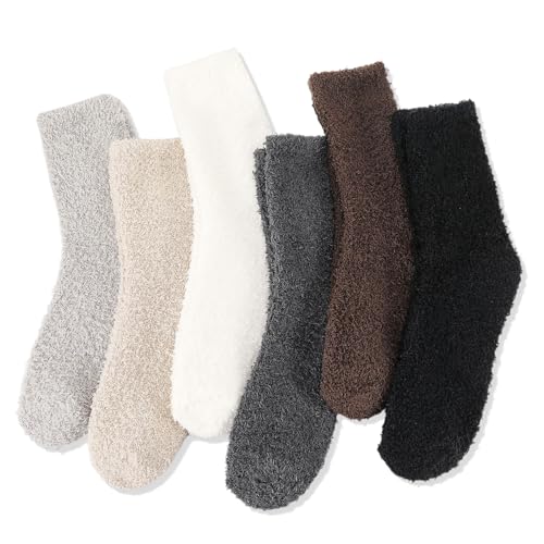 Utensilsto 6 Paar Kuschelsocken Damen, Flauschige Bettsocken 38-42, Dicke Weiche Schlafsocken Warme Wintersocken Bequeme Flauschsocken für Winter,Weihnachten