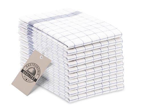 ZOLLNER 10er Set Geschirrtücher Baumwolle in 50x70 cm - super saugstarke und langlebige Küchentücher - waschbar bis 95°C – in blau weiß kariert - Gastronomiequalität - Oeko Tex® Zertifiziert