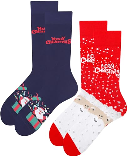 TODO 2Paar Lustige Weihnachtssocken Damen mit Weihnachtsmann, Nikolaus Socken Weihnachten Lustig, Geschenk Socken Weihnacht BOXA 39-41