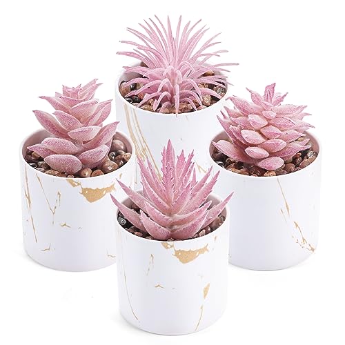 Der Rose Künstliche Sukkulenten, Rosa, Raumdekoration für Zuhause, Büro, Schreibtischzubehör für Frauen, 4 Packungen