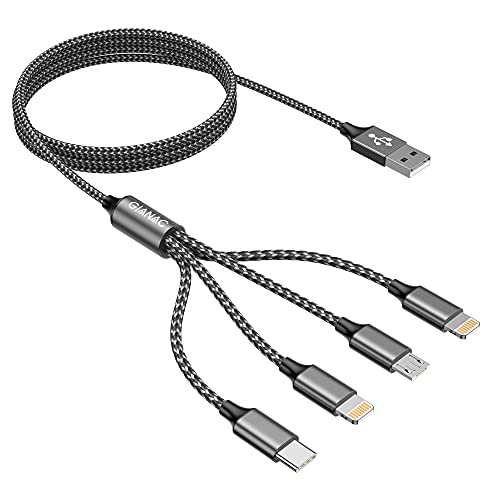 Multi USB Kabel,4 in 1 Universal Ladekabel [1.2M] Schnell Mehrfach mit iPhone Micro USB Typ C Lightning port für, Android Galaxy, Huawei, Oneplus,Sony,LG,Honor View-Gray