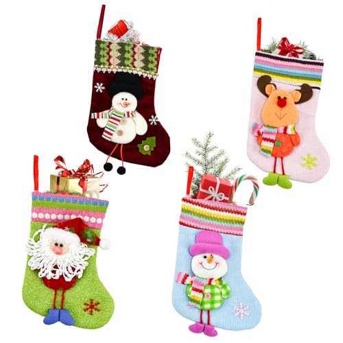 CAREDGO Weihnachtsstrumpf Set, 4 Stück Nikolausstiefel Weihnachten Hängende Taschen Weihnachtssocken zum aufhängen und Befüllen Christmas Stockings Nikolausstrumpf Nikolausstrumpf für Weihnachtsdeko