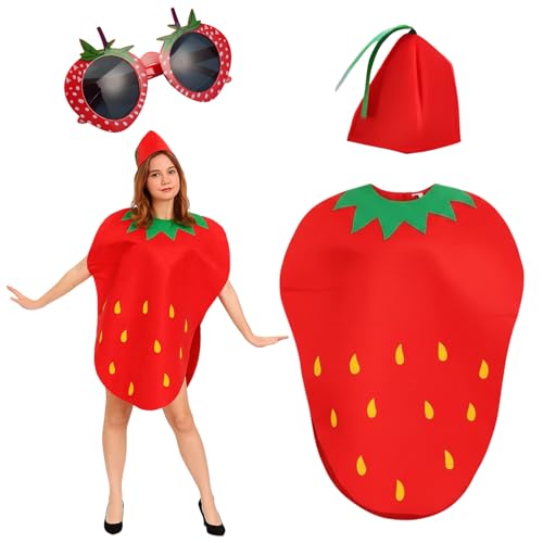 ZYLOUY 3-teiliges Karneval Kostüm für Damen, Obst Kostüm, Karneval Kostüm Damen, Lustige Kostüme für Gruppen, Ideales Gruppen Kostüm für Feste und Partys