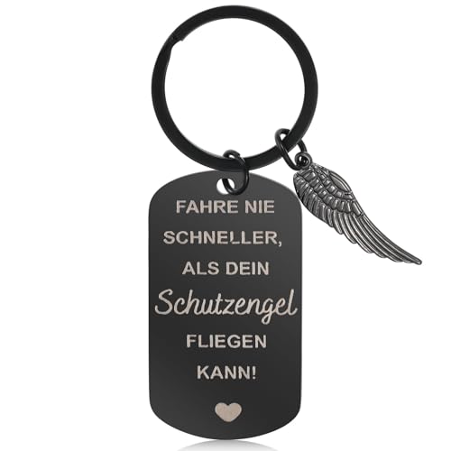 Tyqour Fahr Vorsichtig Schlüsselanhänger Schutzengel Auto Glücksbringer Schlüsselanhänger Edelstahl Führerschein Bestanden Geschenk Führerscheinprüfung für Männer Frauen Ihn Freund Ehemann Vater Papa