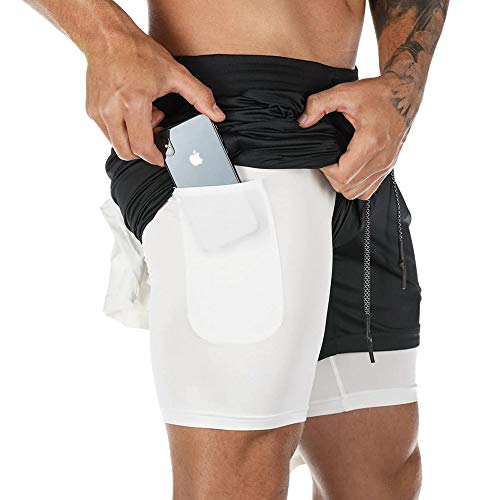 Superora Herren Sport Shorts Laufshorts 2 in 1 Kurze Running Sporthose Fitness Training Mit Eingebaut Taschen