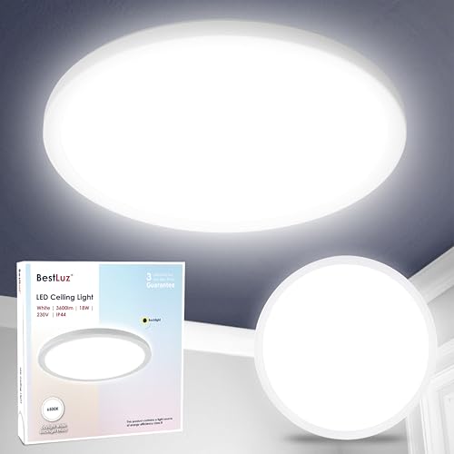 BestLuz LED Deckenlampe 6500K 18W 3600LM rund Ø30cm, LED Deckenleuchte flach ultradünn IP44 wasserfest, moderne Deckenpanel-Lampe für Küche, Bad, Wohnzimmer, Flur, Schlafzimmer, weiß