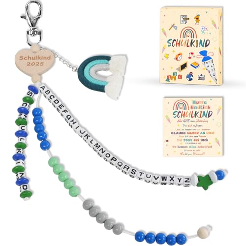 KUPITM6 Rechenkette Geschenk Einschulung Jungen, Glücksbringer Schulanfang Junge, Schlüsselanhänger Glücksbringer Schultüte Füllung, Schulanfang Geschenke mit Grußkarte Geschenkbox