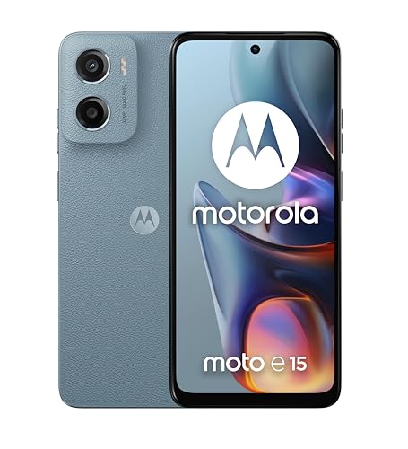 Motorola Moto E15 (2/64 GB, 32 MP Kamera + Flimmerschutzsensor, Display 6,67 Zoll HD+ 90 Hz Corning® Gorilla® Glass 3, 5200 mAh, MediaTek Helio G81 Extreme, Android 14 Go Edition), Misty Blue
