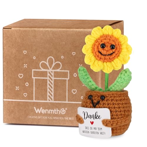 WenmthG Dankeschön Geschenke Glücksbringer Pocket Hug Positive Gehäkelte Sonnenblume für Männer Frauen Freunde Kollegen Abschied Ruhestand Weihnachts Papa Mama Oma Opa