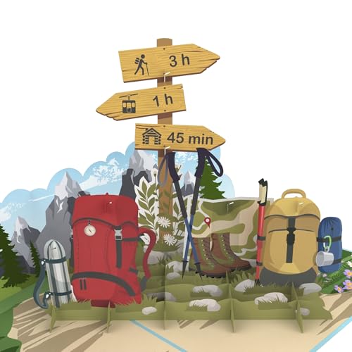 MOKIO® Pop-Up Karte – Wandern/Klettern – 3D Grußkarte zum Geburtstag, Geburtstagskarte für eine Wanderung in den Bergen, Bergsteigen oder Wanderurlaub