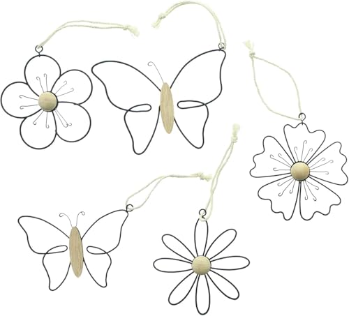 khevga Sommerdeko Fensterschmuck zum Hängen im 5er Set – Deko-Hänger aus Metall & Holz für Fenster, Türen, Garten, Balkon & Wohnbereich Vintage
