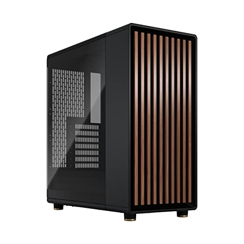 Fractal Design North Charcoal Black Tempered Glass Dark - Front aus Walnussholz – Seitenpanel aus Glas – Zwei 140-mm-Aspect-PWM-Lüfter enthalten – USB Typ-C – ATX Airflow Mid-Tower PC-Gehäuse