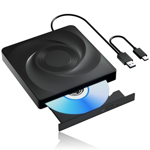 Wbacon Bluray Laufwerk Extern, Externes Blu Ray Laufwerk FüR Pc Blu Ray Brenner Extern Mit USB 3.0 Und Typ-C CD/DVD Brenner Blu Ray Player FüR Pc Mit Windows MacOS Laptop Und Desktop