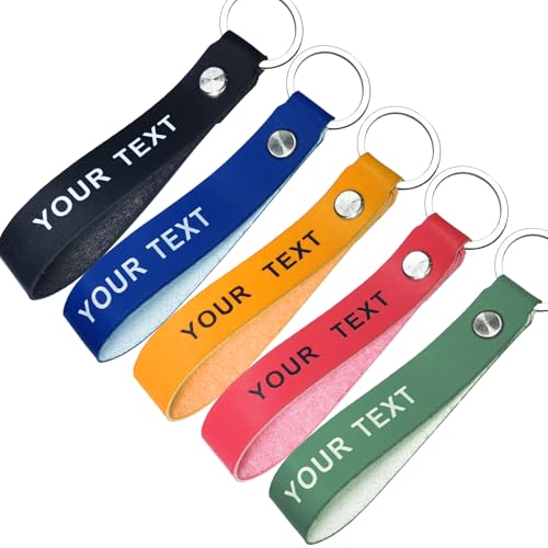 misscase Schlüsselanhänger Leder mit Wunschprinting personalisiert – personalisierter Wunschtext individuell – Geschenk für Männer Frauen Name Datum (Ring Buckle)