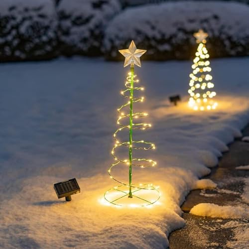 Weihnachtsdeko Aussen Solar Wetterfest Tannenbaum, Weihnachtsbaum Beleuchtung Aussen Solar, Weinachtsbeleuchtung LED Draußen, Solar Lichterkette Aussen Solarlichterkette Weihnachten Deko (Warmweiß)