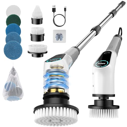 Elektrische Reinigungsbürste, 8 in 1 Electric Cleaning Brush mit austauschbaren Bohrbürstenköpfen, Wanne mopSet, Elektrische Putzbürste mit Verstellbarem Griff für Bad Küche Auto Fußboden
