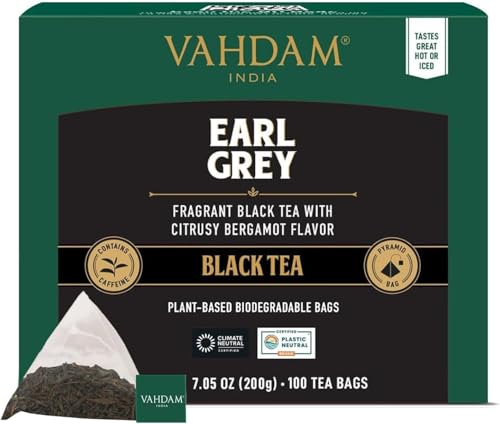 VAHDAM, Earl Grey Schwarz Tee (100 Teebeutel) Zitrusig, Köstlich & Aromatisch | Schwarzer tee Gemischt Mit 100% Natürlichem Bergamotte Öl | Brau Heiß, Eis oder Kombucha Tee