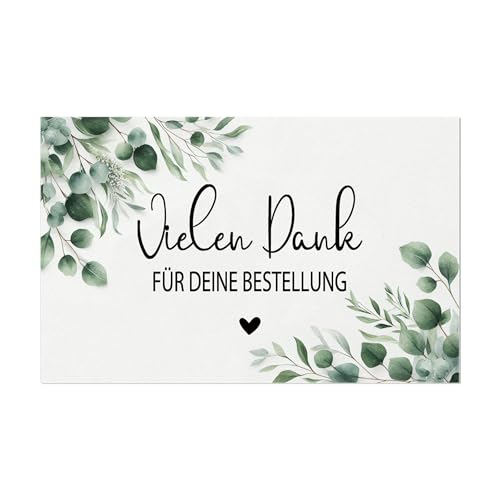 WangsLICHT Vielen Dank Karte 100 Stück – 8,5 x 5,5 cm – Eukalyptus Design – Dankeskarten für Bestellung – Minimalistisch, Matt, 300g Papier – Für Kleinunternehmer & Etsy Shops (Eukalyptus)