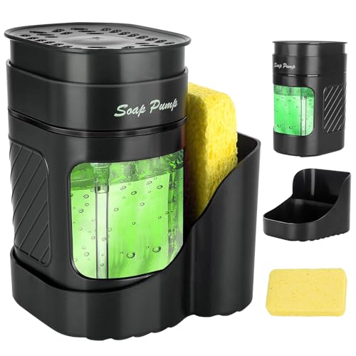 Spülmittelspender Küche Set, 3 in 1 Seifenspender Set mit Tablett und Schwammhalter,Waschmittel Wiederbefüllbar,Geeignet für Küchenspüle