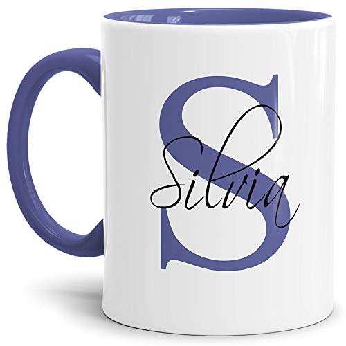 Edle personalisierte Namens-Tassen mit Ihrem Anfangsbuchstaben und Namen - Namenstasse/Geschenk-Idee/Geburtstags-Geschenk/Namenstag- Innen & Henkel Cambridge Blau