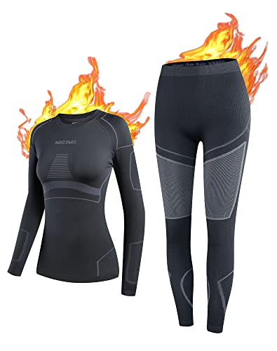 NOOYME Thermounterwäsche Damen Atmungsaktiv Thermowäsche Set Funktionswäsche Anti-bakteriell und Flexibel Skiunterwäsche Warme Unterwäsche für zu Hause und Sport im Herbst Winter