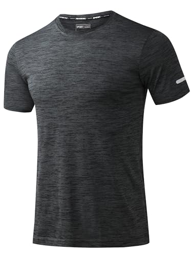 Peakwell Herren Sport T-Shirt Kurzarm Funktionsshirt Laufshirt mit Reflexstreifen für Fitness, Training, Gym (Schwarz, XL)