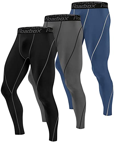 Roadbox Kompressionshose Laufhose Herren Lang für Sport,Trainings,Fitness,Radfahren,Yoga,Wandern,Basketball(Schwarz,GrauBlau,L)