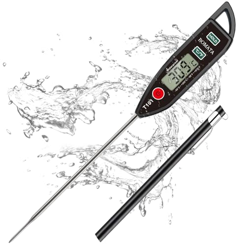 BOMATA Wasserdichtes IPX7 Thermometer, geeignet für Wasser, Flüssigkeiten,Kerzen und Kochen.Sofort ablesbares Lebensmittelthermometer mit langer Sonde,geeignet für Kochen,Fleisch,Grillen!T101 schwarz