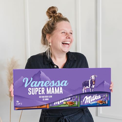 Riesen Milka Schokoladentafel personalisiert - Muttertagsgeschenk & Vatertagsgeschenk Schokolade, Personalisierte Geschenke mit Milka Schokolade, Geburtstagsgeschenk für Männer und Frauen (6 Tafeln)