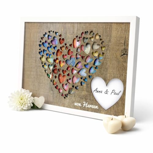 Geldgeschenk im Bilderrahmen mit Echtglas – Hochzeitsgeschenk für Brautpaar personalisierbar – Kreative Geldgeschenk Verpackung – Geschenk zur Hochzeit, Geburtstag & Jubiläum – 18x24 cm