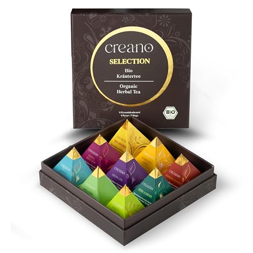 Creano Premium Bio Kräutertee Geschenkset „ORGANIC HERBAL TEA“ - 9 Pyramiden-Teebeutel in 9 unterschiedlichen Sorten - 22,5g - NEUHEIT 2024*