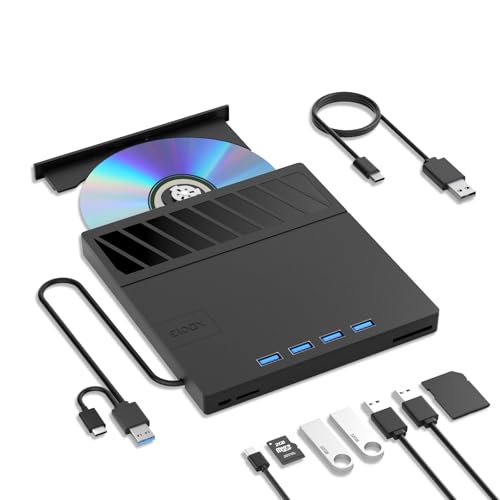 Yaeonku Externes Blu Ray CD DVD Laufwerk USB 3.0 Type-C 3D BD Externer CD/DVD Blu ray Brenner with 4 USB Ports and 2 SD Card Portable Bluray Laufwerk Drive für for Laptop PC Linux Windows Mac OS