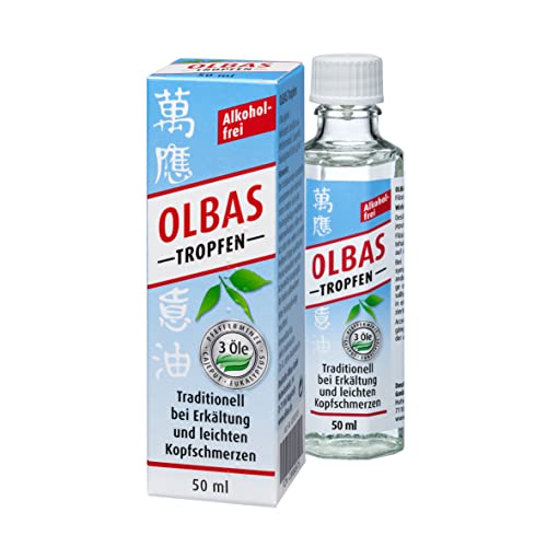 Olbas Tropfen – 1x 50 ml – zur Einnahme und Inhalation bei Erkältungskrankheiten- zur äußerlichen Anwendung bei leichten Kopfschmerzen - traditionell - alkoholfrei