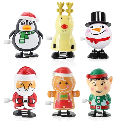 Aufziehspielzeug Weihnachten, 6 Stück Figur Uhrwerk Spielzeug Adventskalender Füllung, Wind Up Springspielzeug, Rentier Weihnachtsbaum Schneemann Mitgebsel Kleinigkeiten, Weihnachts Geschenke Kinder