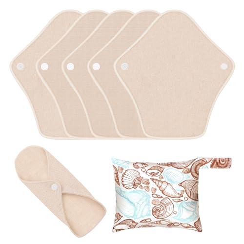 MQUPIN Wiederverwendbare Damenbinden aus Bio-Baumwolle, 5 Stück Reusable Cotton Pads Waschbare Slipeinlagen, Waschbar Damenbinden für Menstruation, Auslaufsicheres Design, Geeignet für alle Frauen