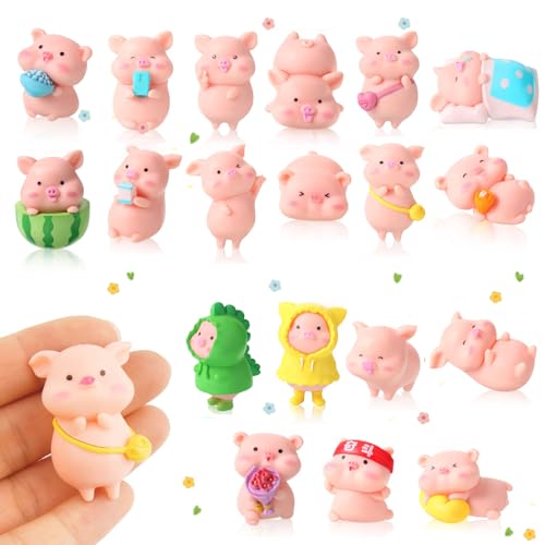 Norhogo 19 Stück Glücksbringer Silvester, silvester schwein, Glücksschweinchen Klein Glücksbringer Neujahr für DIY Handwerk, Kuchen Dekoration, Geburtstag Party Miniatur-Fee-Gartendekoration