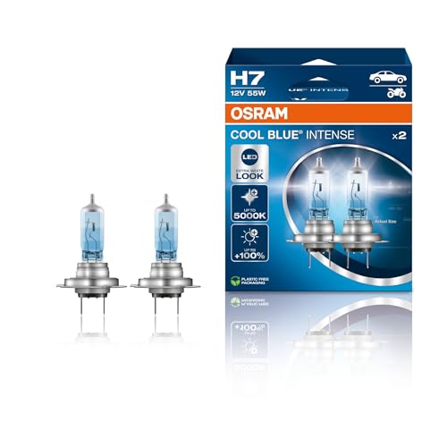 Osram COOL BLUE® INTENSE H7, +100% mehr Helligkeit, bis zu 5.000K, Halogen-Scheinwerferlampe, LED-Look, Hängebox (2 Lampen)