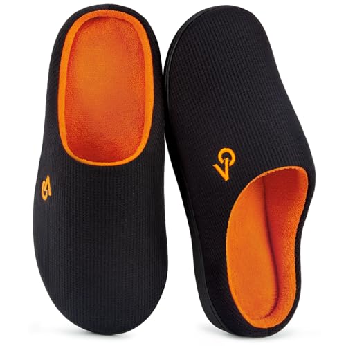 VeraCosy Herren Zweifarbige Hausschuhe Memory Schaum Pantoffeln,Orange,42/43 EU