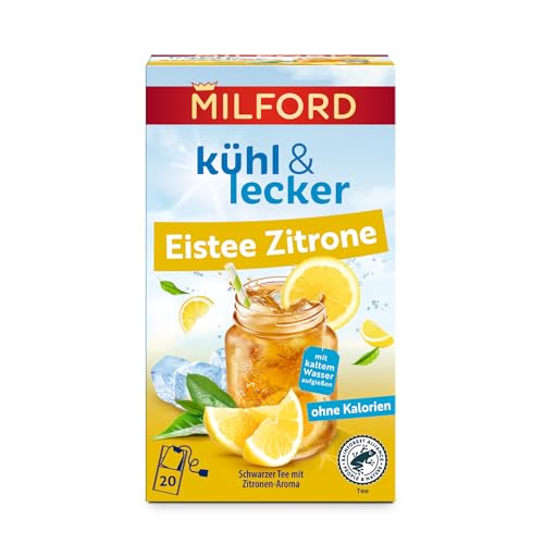 Milford kühl & lecker Eistee Zitrone | Ohne Kalorien | Ohne Zucker | Laktosefrei | Glutenfrei | Vegan | 20 Teebeutel | 50 g