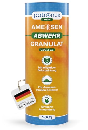 Patronus Ameisen Abwehr Granulat [500 g] mit effektiver Sofort- & Nestwirkung, Mittel gegen Ameisen im Garten & Haus zum Streuen, Alternative zu Ameisenköder-Dose, Ameisengel & Ameisengift Pulver