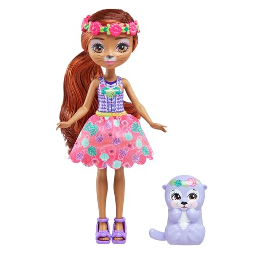 Enchantimals Sunshine Beach Otter Puppe und Tierfreund mit Deluxe-Haar zum Stylen, Tierspielzeug, farbenfrohe Moden, HXB98