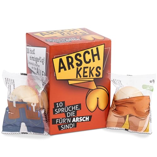 FOOD crew Arschkeks 10 x Glückskekse lustig einzeln verpackt - Glückskeks - lustige kleine Geschenke – Witzkekse – Silvester Glückskekse Silvester - Kleinigkeiten für Adventskalender
