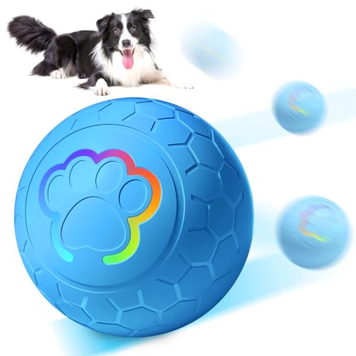 BORDEAG Interaktives Hunde Ball Spielzeug: Selbstrollender Ball Hund mit LED-Leuchten für Kleine, Mittelgroße,Große Hunde,USB Wiederaufladbar