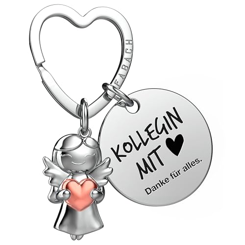 FABACH Beste Kollegin Schlüsselanhänger Schutzengel Glücksbringer mit Herz und Gravur - Abschied Kollege Abschiedsgeschenk - Geschenke Arbeitskollegin Geschenk für Kollegin mit Herz