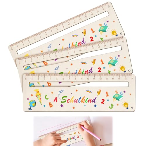 Ntwdby Lesehilfe Lesezeichen Kinder 1 Klasse, 3 Stück Lesehilfe und Lineal für Schulkind Personalisiert, 17 cm Lesezeichen Holz Lineal, Geschenke für Mädchen und Jungen zum Schulanfang