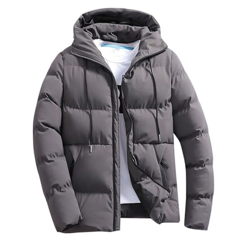 Herren Winterjacke mit Kapuze – Outdoor-Daunenjacken für Herren, wasserdicht, mit Kapuze, Steppjacke, warme Jacke mit Reißverschlusstaschen, Thermojacke, Pufferjacke, winddichte Jacke, grau, 6XL