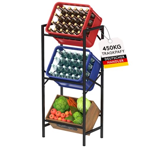 Lifewit Getränkekistenregal 3 Kisten hoch, Stabiles Kistenregal Metall trag. 450 kg, platzsparendes Getränkeregal, Bierkasten Wasserkasten Regal, Ständer Getränkekisten, Bierkistenregal, Schwarz